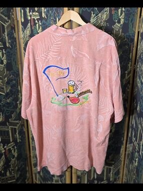 J. Rowe Men Hawaiian 100% Silk Button Up Short Sleeve Orange Shirt Size XXL